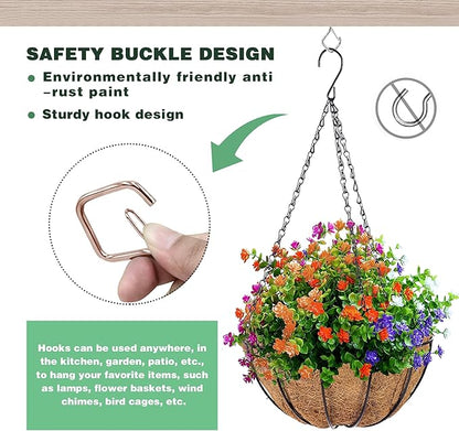 30 Pcs Outdoor Hooks for String Lights,Screw Hooks for Hanging Plants,Ceiling Hooks with Safety Buckle,Square Hanger for Wind Chimes,Bird Feeder,Lanterns,Christmas Decorations Rose Gold