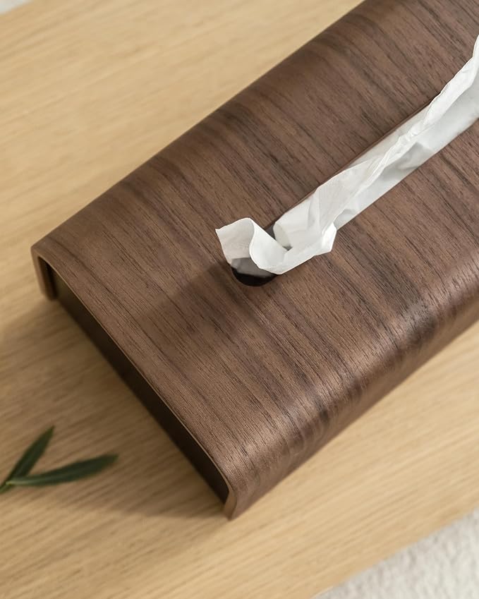 Kazai.® Tissue Box Cover 'Toke' | Real Wood Veneer, FSC® Certified | Decorative Rectangle Tissue Holder for Bathroom or Living Room | Scandinavian Design | Walnut, Black