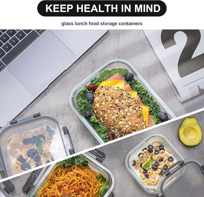 coccot Glass Food Storage Containers with Lids Airtight, Glass Meal Prep Containers for Lunch Food, Container Set, Easy to Open& Close/Microwave,Oven,Freezer,Dishwasher Safe/Leak-Proof（20 Pieces）