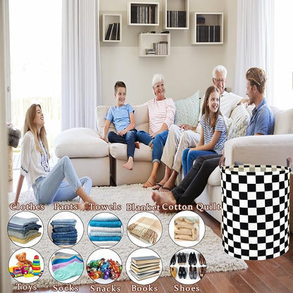 Waterproof Laundry Hamper Collapsible Laundry Basket Leather Handle Laundry Bag Large Clothes Storage Toy Organization for Bathroom Bedroom Laundryroom College Dorms (Hege-002)