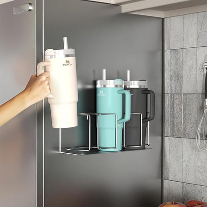 Sorbus Stanley Cup Organizer – 3-Cup Holder for Cabinet, Fridge, or Wall – Magnetic or Screw Mount – Stanley Storage Organizer for 20oz 30oz 40oz Cups, Tumblers, and Water Bottles (Silver 1-Pack)
