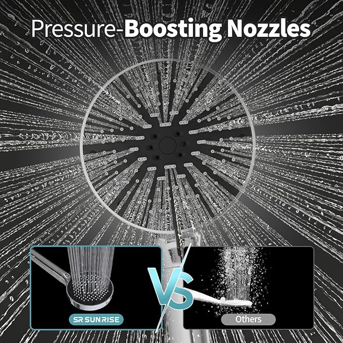 SR SUN RISE NSF Certified Filtered Shower Head with Handheld for Hard Water to Remove Chlorine High Pressure 9-Spray Setting (with Power Wash) Anti-Clog Nozzles (1 Filter, Chrome Silver)