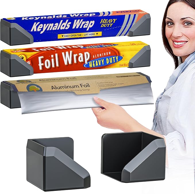 Skywin Adhesive Foil and Plastic Wrap Organizer Black, Fits Box Width up to 1.77in/45mm Aluminum Foil Organization and Storage – Aluminum Foil Heavy Duty Holder Aluminum Foil Dispenser