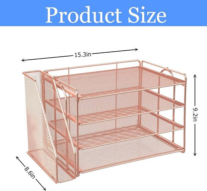 gianotter 4-Tier Paper Organizer With Magazine Holder, Desk Organizers and Accessories, Desk Accessories & Workspace Organizers, File Organizer for Office Supplies Storag (Rose Gold, 4-Tier)