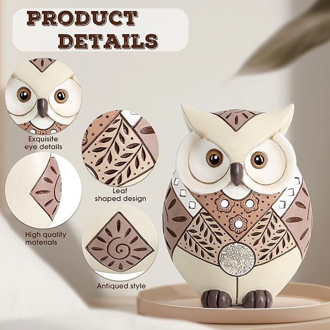 Wiresusan Owl Statue Home Decor Accents for Shelf Bookshelf Table Bedroom Living Room Office Desk Mantle TV Stand, Wisdom Symbol Owl Figurine Boho Decorations for Women, Bird Lovers Collection