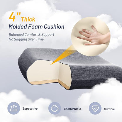 Office Desk Chair for Long Hours & Lower Back Pain Relief – 4“ Thick Molded Foam Cushion, Enhanced Lumbar Support, Padded Flip-up Armrests, New Year Workspace Upgrade, Dark Gray