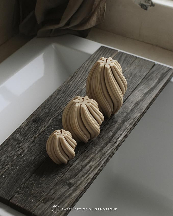 LAWA Swirl Candle - Large Beautiful Handmade Pillar Scented Soy Wax Twirl Elegant Bubble Aesthetic Candle Housewarming Gift Home Room Shelf Decor Idea Spiral Sandstone (Large)