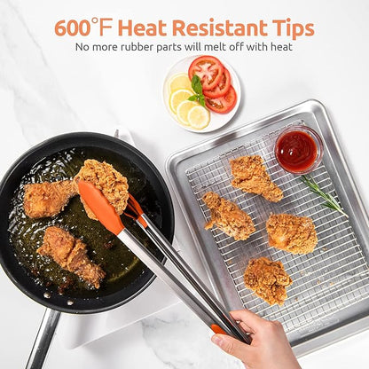 600ºF Heat Resistant Kitchen Tongs: U-Taste 16 inch Extra Long Large Silicone Cooking Tong with Sturdy Non Stick Rubber Tips & Non Slip Silicon Coated 18/8 Stainless Steel Handle for Grill BBQ(Orange)