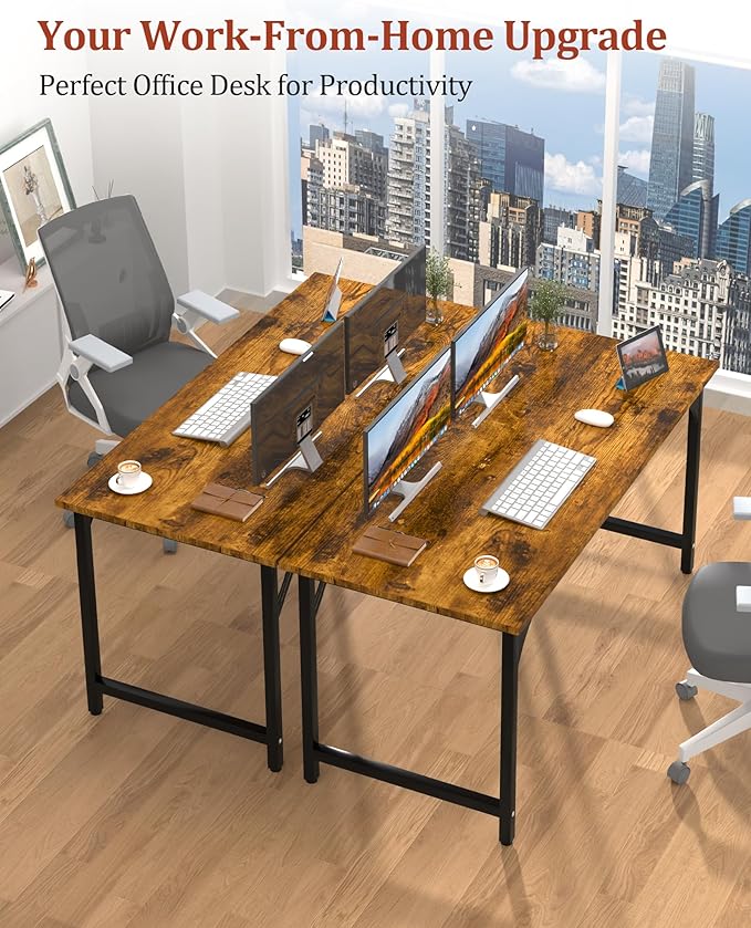 Computer Desk, 55.1" Office Desk, Extra Wide 23.62” Deep Desktop, 0.59” Thick Heavy-Duty Home Office Desks, Office Table with Steel Frame, Modern Wood PC Desk for Bedroom Study Writing Gaming Work