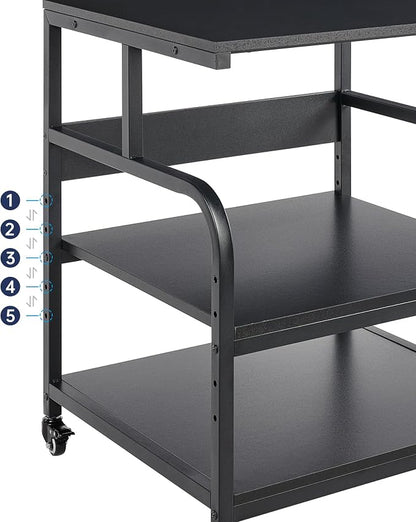 Fannova 25.6" x 23.6" Extra Large Printer Stand Table with Adjustable Storage Shelf, 3 Tier Rolling Printer Cart with Industrial Wheels for Home Office, Black