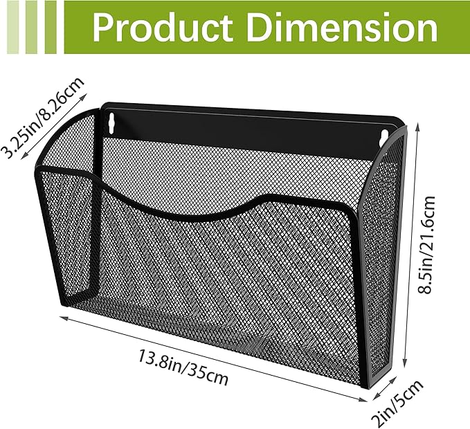 EasyPAG Wall File Organizer 3 Pack, Hanging File Organizer Wall Mount, Metal Mesh Folder Holder for Letter/A4 Papers, Mail Sorter for Office, Classroom, Home, Black