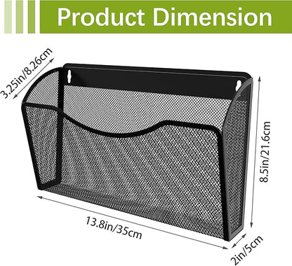 EasyPAG Wall File Organizer 3 Pack, Hanging File Organizer Wall Mount, Metal Mesh Folder Holder for Letter/A4 Papers, Mail Sorter for Office, Classroom, Home, Black