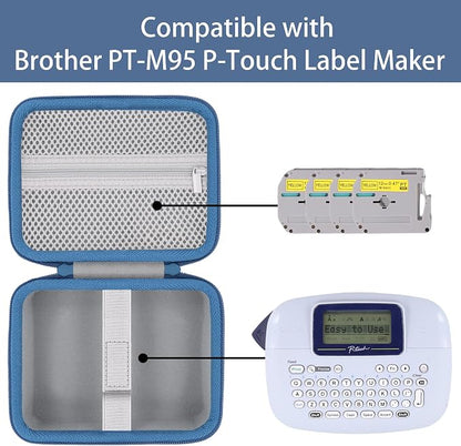 Label Printer Case Compatible with Brother PT-M95 P-Touch Monochrome Label Maker and Label Tapes(Gray Case,Blue Zipper)