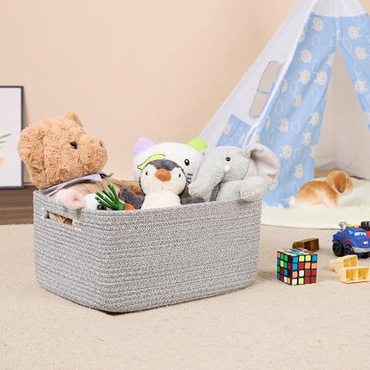 MiniArk Large Storage Baskets for Shelves, Closet Organizers Bins for Clothes Blanket Towels, Baby Nursery, Toy Baskets Box, Woven Rope Baskets, 17 x 13 x 7.5”, 2 Packs Mixed Grey
