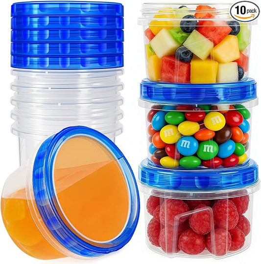 10 Pack 17oz Reusable Freezer Storage Containers with Twist Top Lids Airtight, Clear Plastic Food Storage Meal Prep Containers for Leftover Lunch Fruit Salad Snack, Small Soup Container Microwave Safe