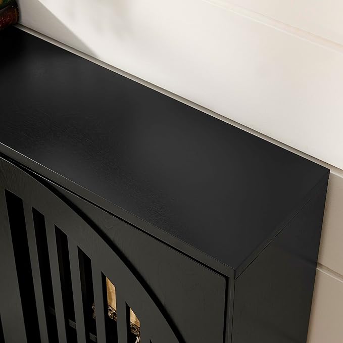 LKTART Sideboard Buffet Cabinet with Storage, Mid Century Modern Credenza with Arch Doors & Shelves, Wood Coffee Bar Media Console Table for Kitchen, Living Room, Entryway-Black