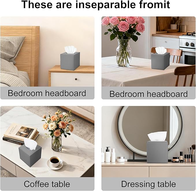 Gray Square PU Leather Tissue Box Cover with Magnetic Bottom – Stylish Cube Holder for Napkins, Decorative for Bathroom, Living Room, Office, Car, Nightstand