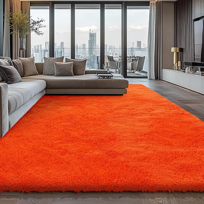 Orange Shag Area Rugs for Bedroom Living Room,6X9 Ultra Soft Fluffy Area Rugs for Dorm,Indoor Carpet Plush Rugs for Home Halloween Decor