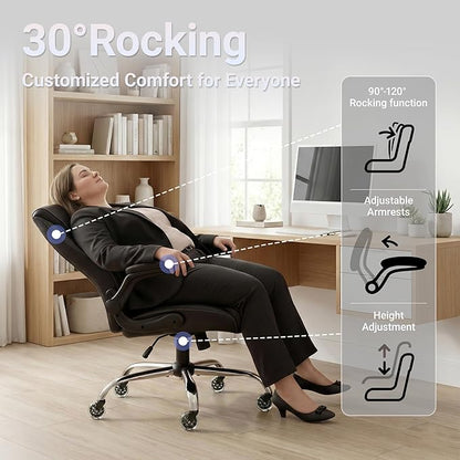 Big and Tall Office Chair for Heavy People, 500LBS High Back Extra Wide Executive PU Leather Office Chair with Flip-Up Armrests, Quiet Rubber Wheels, Comfortable Home Office Desk Chair