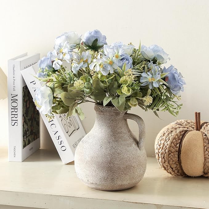 Ceramic Decorative Flower Vase 7.1 Inch Pottery Rustic Farmhouse Boho Terracotta Vase for Home Decor, Table, Living Room, Bathroom, Shelf, Mantel Decoration, Bronze