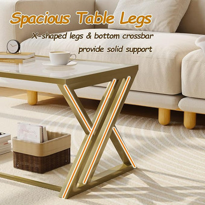 Wolawu Coffee Table Gold Glass Coffee Table for Living Room,Modern Rectangular Center Table with Sturdy Metal Frame,Tempered Glass Table Tea Tables for Bedroom Home Office