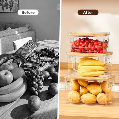 3-Pack Trash Bag Holder,Trash Bag Dispenser with Bamboo Lid, Stackable Acrylic Garbage Bag Dispenser for Under Sink Use in Kitchen, Laundry Room, and Pantry, Large Capacity Garbage Bag Holder