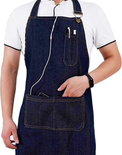 Tosewever Canvas Cross Back Chef Cotton Aprons for Men Women with Large Pockets