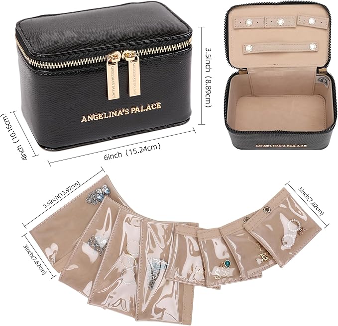 Angelina's Palace Snakeskin Pattern Jewelry Organizer Case Bridesmaid Gifts Travel Bag Vegan Leather Box for Necklace Earring Bracelet Ring(Black)