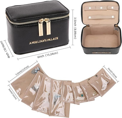 Angelina's Palace Snakeskin Pattern Jewelry Organizer Case Bridesmaid Gifts Travel Bag Vegan Leather Box for Necklace Earring Bracelet Ring(Black)