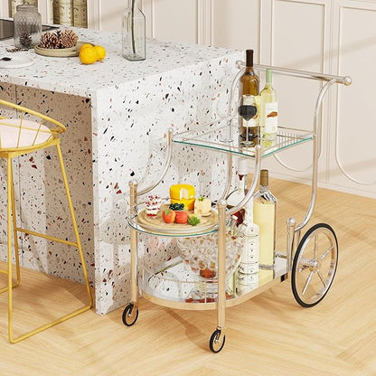 Tangkula Bar Cart, 3-Tier Rolling Home Bar Serving Cart with Mirrored Shelves & 4 Wheels, Mobile Beverage & Wine Cart for Kitchen, Dining Room, Living Room (Silver)