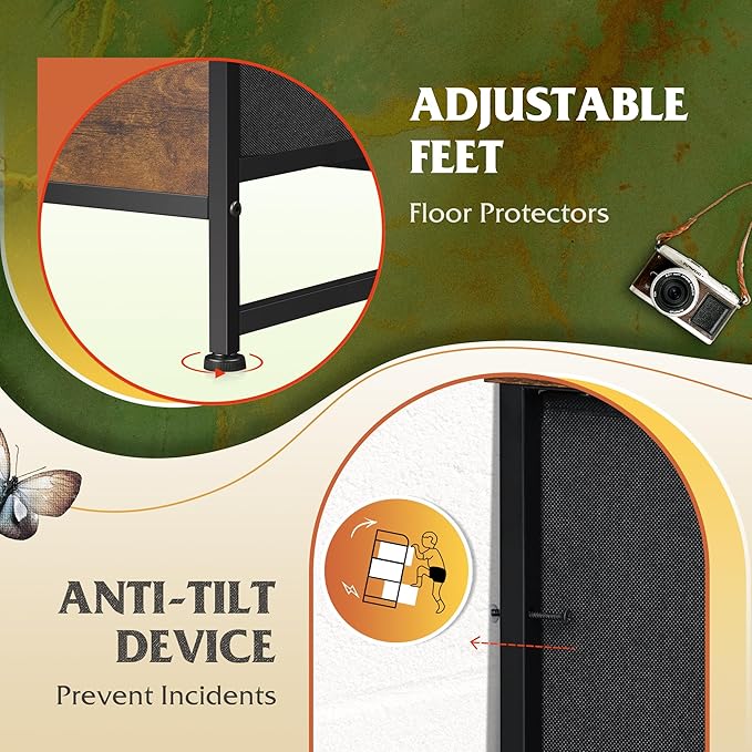 Tall Console Table with 12 Fabric Drawers, Tall Storage Organizer with Wood Top, Entryway Table with Storage, Steel Frame for Living Room, Hallway, Office, Rustic Brown