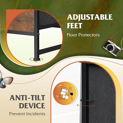 Tall Console Table with 12 Fabric Drawers, Tall Storage Organizer with Wood Top, Entryway Table with Storage, Steel Frame for Living Room, Hallway, Office, Rustic Brown