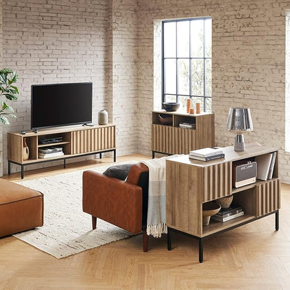 mopio Norwin Storage Cabinet, Sturdy Modern Rustic Industrial Buffet Sideboard, Fluted Accent Storage Cabinets, Credenza, Oak Wood TV Stand, Entertainment Center, Media Console, Living Room (Single)