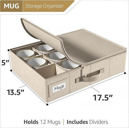 Sorbus Coffee Mug Organizer - Storage Case with Hard Shell, Label Windows, Handles & Dividers (Fits 12 Mugs)
