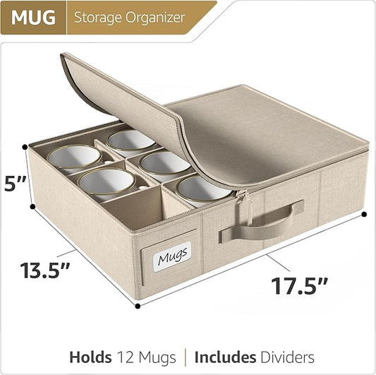 Sorbus Coffee Mug Organizer - Storage Case with Hard Shell, Label Windows, Handles & Dividers (Fits 12 Mugs)