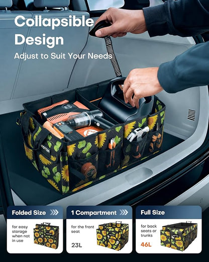 HOTOR Trunk Organizer - Car Organizer, Foldable Trunk organizer for SUVs & Sedans, Sturdy Car Organization for Car Accessories, Tools, Sundries, Sunflower, 2 Compartments, 21.3"×12.6"×10.6"