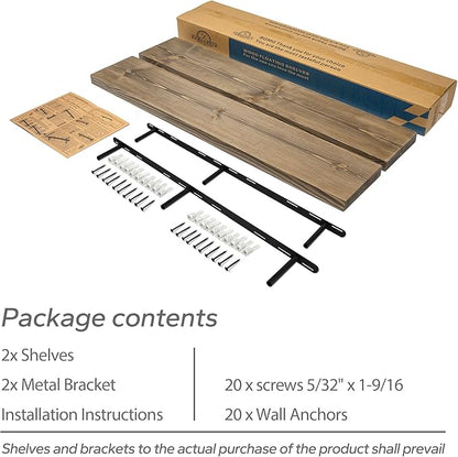 BGMG Wood Floating Shelves for Wall 54 inch Set of 2,Dark Walnut Floating Shelves,Solid Wood Wall Mount Shelves for Bathroom Living Room Bedroom Kitchen Farmhouse -54x6.7x1.75 inch