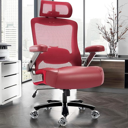 600lbs Big and Tall Office Chair- Heavy Duty Executive Computer Chair with 3D Flip Arms Large Wheels, Ergonomic Mesh High Back Desk Chair, Extra Wide Seat Adjustable Lumbar Support&Headrest