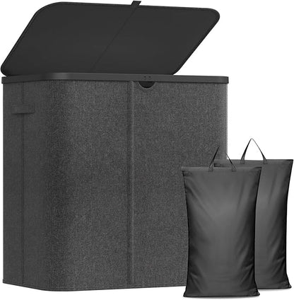 Lifewit 145L Large Laundry Basket with Lid, Laundry Hamper with Plastic Handles and Removable Bag, Foldable Tall Dirty Clothes Hampers for Laundry for Laundry Room, Bedroom, Bathroom, Dorm, Dark Gray