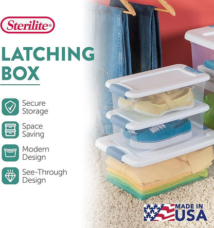 Sterilite 36-Pack Latching Box, Under Bed Storage Bins with Lids, Clear Plastic, 6 Quart - Heavy-Duty Organizing Containers for Closet, Bathroom, and Office