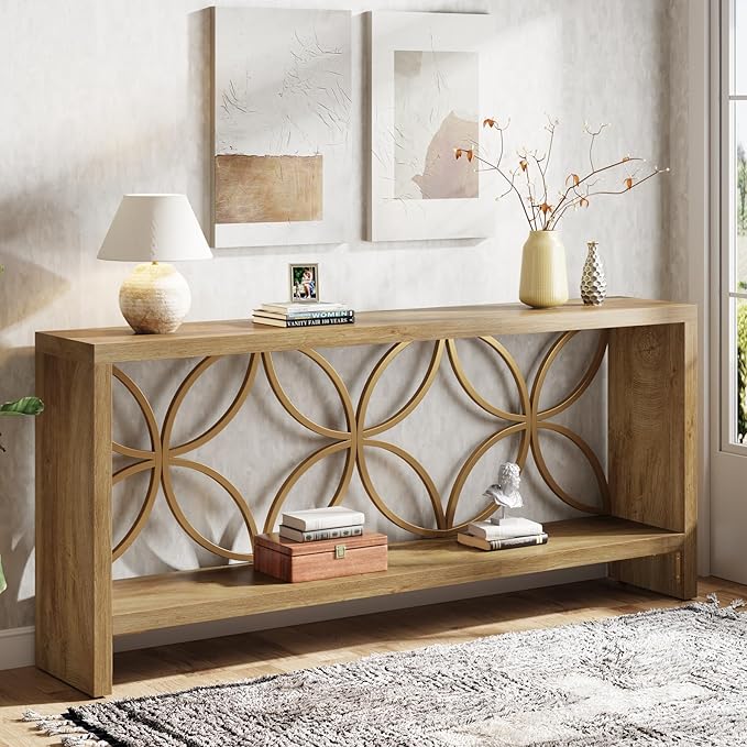Tribesigns 70.9-Inch Narrow Sofa Table, FarmhouseLong Sofa Table Behind Couch, Entry Console Table with Storage for Entryway, Living Room, Foyer, Unique Design, Natural