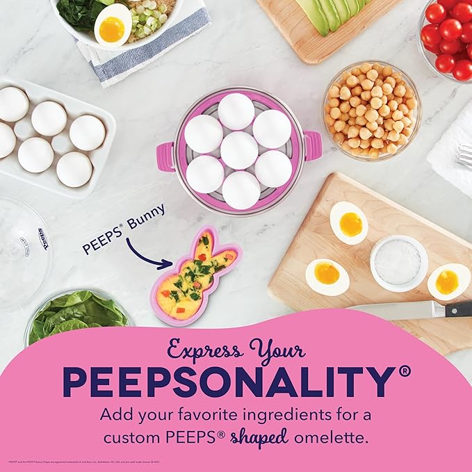 PEEPS & Dash Rapid Egg Cooker - Boiler, Poacher & Steamer - Includes Measuring & Recipe Guide - Dishwasher Safe - BPA Free - Holds 7 Eggs, Pink