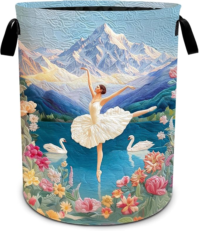 Ballet Print Laundry Basket Waterproof Laundry Hamper Foldable Laundry Bag with Handles for Bedroom, Bathroom, Office, Clothes Storage