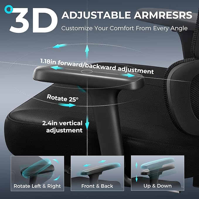 Ergonomic Office Chair with Footrest, Big and Tall Home Desk Chair, High Back Rolling Computer Chair with 3D Arms and Lumbar Support, Comfortable Gaming Chair, Swivel Mesh Chairs, Black