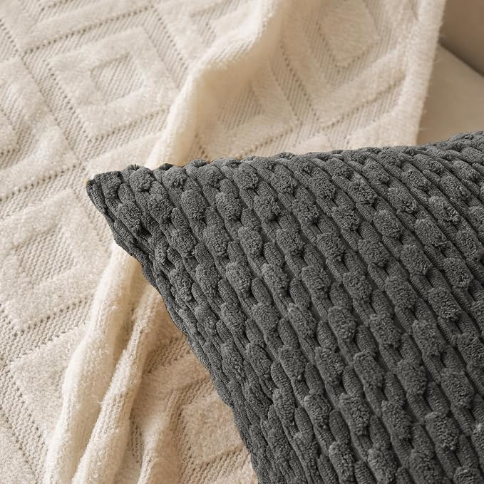 Set of 4 Dark Grey Decorative Throw Pillow Covers 26x26 Inch Corduroy Pillow Covers for Bed Couch Sofa Living Room Soft Square Cushion Cases