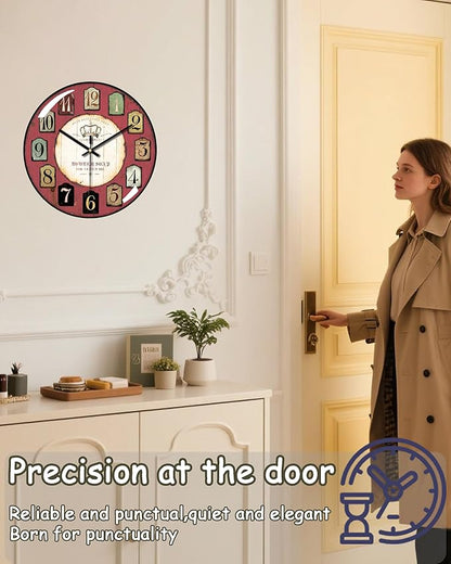 Decorative Wall Clocks Batterys Operated, Retro Wall Clock with Glass Dial, 12-Inch Dial with Roman Numerals, Silent and No Ticking, Suitable for Living Room, Bedroom, Dining Area, Workspace