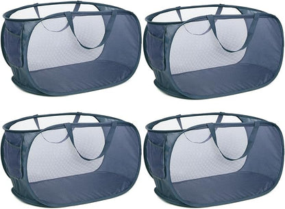 4 Pack Collapsible Laundry Baskets, Foldable Laundry Basket with Pocket, Durable Pop Up Hampers, Reinforced Handles Dirty Clothes Hamper for Laundry, Bedroom, Bathroom, Dorm, Travel or Camping Navy