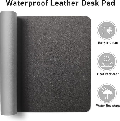 Aothia Faux Leather Desk Mat - Non-Slip PU Leather Desk Blotter, Waterproof Writing Surface, Large Desk Pad for Office & Home (Grey, 55" x 24")