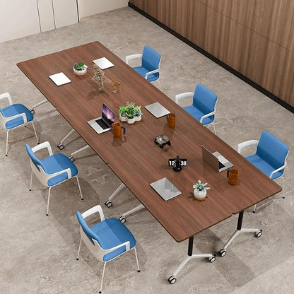 Folding Conference Table，Modular Conference Room Tables with 360° Mobile Silent Wheels, Modern Flip Top Locking Rolling Meeting Table for Office Classroom School Business Space Saving (8, 55.1in)