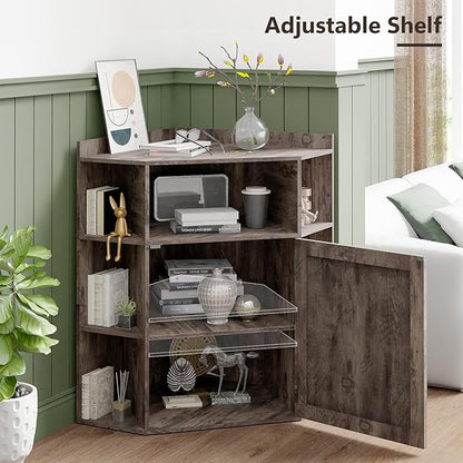 Vabches Corner Cabinet, Corner Storage Shelf with USB Ports and Outlets Industrial Organizer for Small Space Wooden 6-Cubby Bookshelf for Study, Playroom, Living Room (Rustic Grey)
